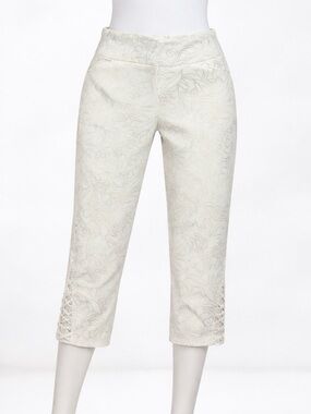 Chico’s Tropical Floral Palm Pull On Cropped Capris Pants Sz 4